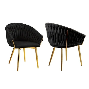 SERENITà Modern Velvet Dining Chairs, Upholstered Living Room Chair with Woven Back and Golden Metal Legs, Mid-Century Accent