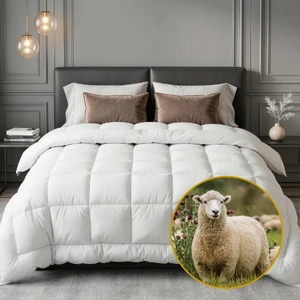 Wool Quilt 800GSM Extra Thick Winter Doona Baffle Box Construction 100% Wool Filling