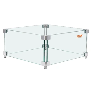 VEVOR Gas Fire Pit Wind Guard for Square Fire Table, Clear Tempered Wind Guard for Firepits, 8mm Thick Square Glass Shield, Glass P