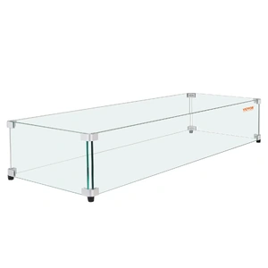 VEVOR Glass Wind Guard for Rectangular Fire Pit Table , 8mm Thick and Sturdy Tempered Glass Panel with Hard Aluminum Corner Bracket