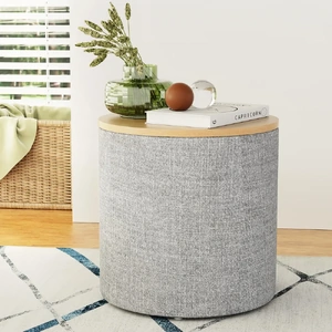 Storage Ottoman Blanket Box Linen Round