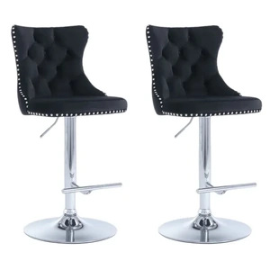 SERENITà Velvet Bar Stools Adjustable Swivel Counter Height Chairs with Tufted Back and Nailhead Trim for Kitchen Island Pub Restaurant ( , C