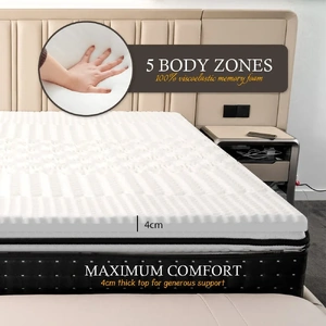 Memory Foam Mattress Topper with Bamboo Cover - Double
