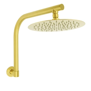 Brushed Round Rain Shower Head Swivel Brass Gooseneck Wall Arm Set