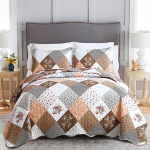 Gleaming rust colo patchwork Bedspread & Pillow Cover Set