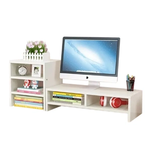 Wooden Desk Monitor Riser Stand With 3Tier Storage Shelving Units Desktop Bookshelf( Wood(Style 02))