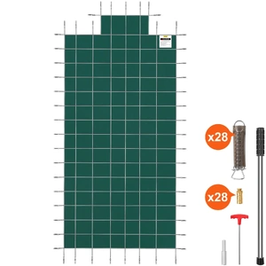 VEVOR Pool Safety Cover Fits Rectangle Inground Safety Pool Cover Green Mesh with 4x8ft Center End Steps Solid Pool Safety Cover for Swimming