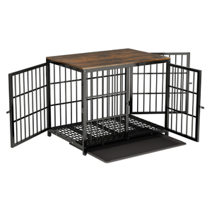 P&P Walnut Dog Crate with Wooden Furniture Style, 3-Door Entry and Slide Out Tray