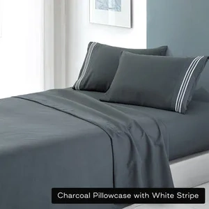soft microfibre embroidered stripe sheet set pillowcase stripe