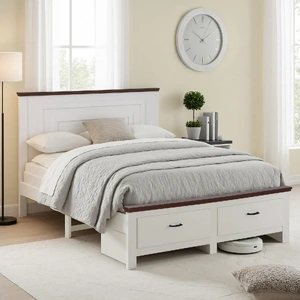 Wooden Bed Frame 2 Drawer Platform Bed Solid High Headboard Bed Base Bedroom Easy Assembly
