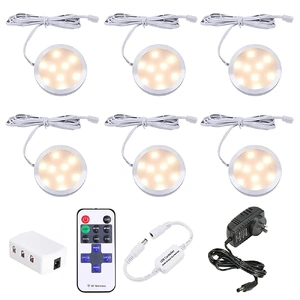 Dimmable LED Under Cabinet Lighting, Counter Showcase Kitchen Lighting Fixtures with 12V Plug in Adapter and Dimmable Wireless Remote Control, 6 Ultra