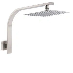 Brushed Square Rain Shower Head & Gooseneck Wall Arm Set