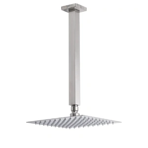 Brushed Square Rain Shower Head Ceiling Dropper Arm Set