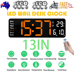 Digital Big Jumbo LED Wall Desk Clock Display Temperature Calendar