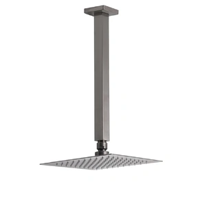 Gun Metal Square Rainfall Shower Head Ceiling Dropper Arm Bath Set Wels