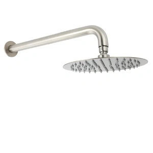 Wels Brushed Round Rain Shower Head Straight Wall Mount Arm Mixer Set