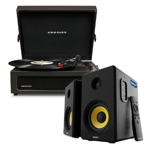Crosley Voyager Bluetooth Portable Turntable - Bundled HolySmoke Bluetooth Speaker - Black