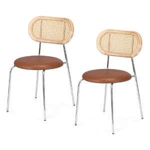 Dining Chairs PU Leather Rattan Kitchen Lounge Cafe Accent Chair