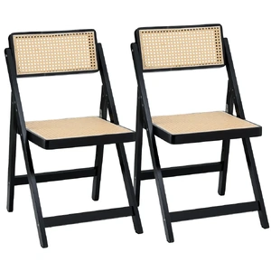 Dining Chairs Wooden Rattan Foldable