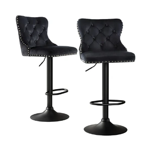 Velvet Bar Stool Adjustable Height Nailhead Trim Kitchen Counter Stool