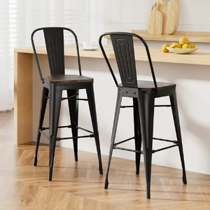 Metal Bar Stools Wooden Seat Retro Counter Stool