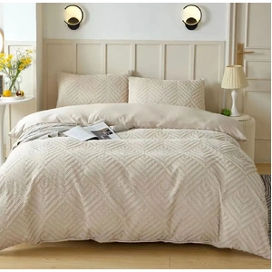 Tufted Textured Jacquard Quilt Cover Set- Beige