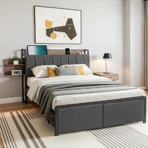 Artiss Metal Bed Frame with 2-Tier Hidden Storage with Charging Station