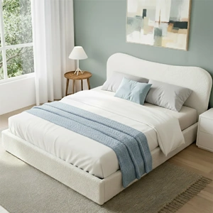 Artiss Bed Frame with Gaslift Storage Wooden Platform Mattress Base Boucle Upholstered