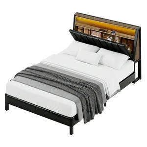 Artiss Bed Frame LED Storage Headboard with Charging Station