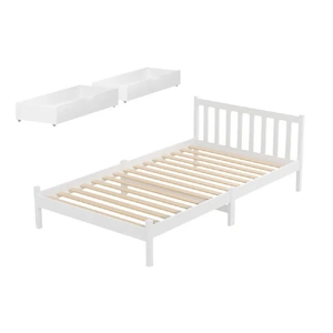 Bed Frame Wooden Platform with 2 Storage Drawers