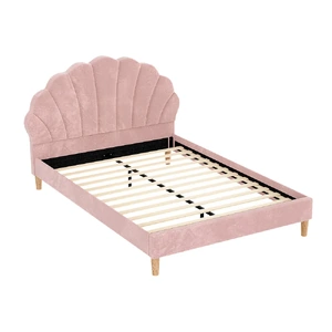 Artiss Bed Frame Scallop-Shape Bedhead Beds Base Velvet Fabric