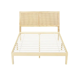 Artiss Bed Frame with Rattan Headboard Wooden Bed Base BRUNO