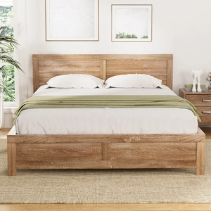 Artiss Bed Frame Wooden Acacia Wood OATMEAL