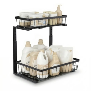 Under Sink Organizer Storage with 2 Slide Out Drawers 5 Adjustable Height Bathroom Kitchen Cabinet