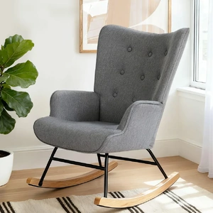 Rocking Armchair Nursing Chair Linen Fabric