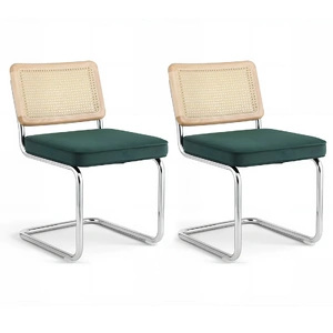 Dining Chairs Set 2 Velvet Rattan Cantilever