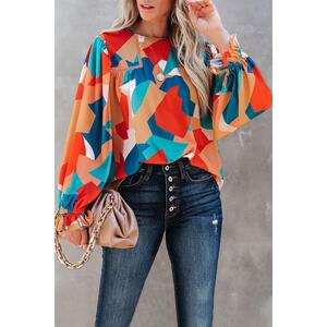Azura Exchange Abstract Pattern Ruffled Puff Sleeve Blouse