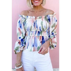 Azura Exchange Abstract Print Frill Off Shoulder Blouse