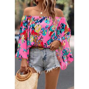 Azura Exchange Abstract Floral Print Off-shoulder Bell Sleeve Blouse