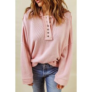 Azura Exchange Button Solid Patchwork Trim Hoodie