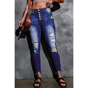 Azura Exchange Button Front Frayed Ankle Skinny Jeans