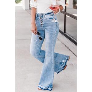 Azura Exchange Buttoned Distressed Flared Jeans