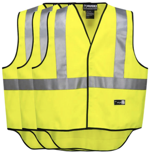 3x HUSKI Hi Vis Patrol Vest 3M Tape Safety Workwear High Visibility Bulk - Yellow