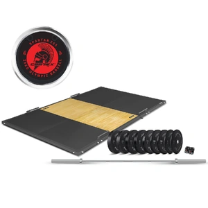 x Weightlifting Framed Platform Dual Density Mats + Olympic V2 Weight Plates & Barbell Package