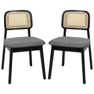 2x Dining Chair Wood Rattan Armless