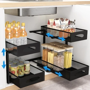 CARLA HOME 2 Pack Under Sink Organizer Pull Out Sliding Cabinet Storage Shelving Unit with Height Adjustable for Kitchen, Bathroom or Laundry Room