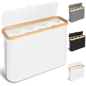 CARLA HOME Toilet Paper Storage Basket Holds Up to 12 Rolls with Bamboo Lid and Handle for RV Closet