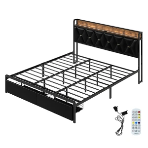 King Bed Frame Leather Headboard RGB 2 Drawers