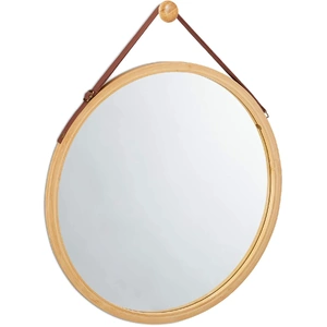 CARLA HOME Hanging Wall Mirror - Solid Bamboo Frame and Adjustable Leather Strap for Bathroom and Bedroom, Vanity Mirror, Makeup Mirror, Face Mir