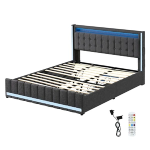 Bed Frame Fabric Storage Drawer LED USB